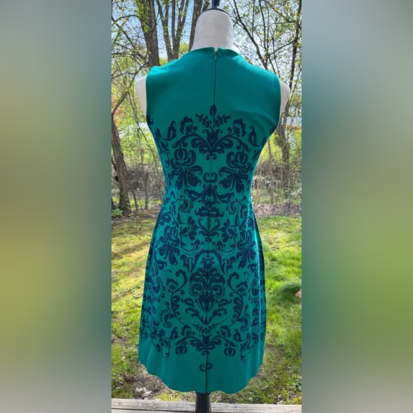 Lands End Size 6 Ponte Knit Sleeveless Sheath Dress Pockets Green Blue Paisley - Picture 6 of 13